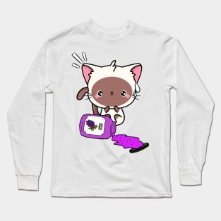 Naughty White Cat Spills a jar of grape jam! Long Sleeve T-Shirt